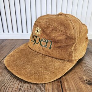 VINTAGE Aspen Colorado Suede 7-Panel Hat Brown Ski Country Imports Strapback Cap